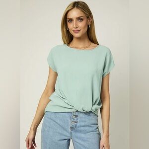 Gilli Twist Hem Detail Short Sleeve Blouse Top Size Large Sea Foam green blue